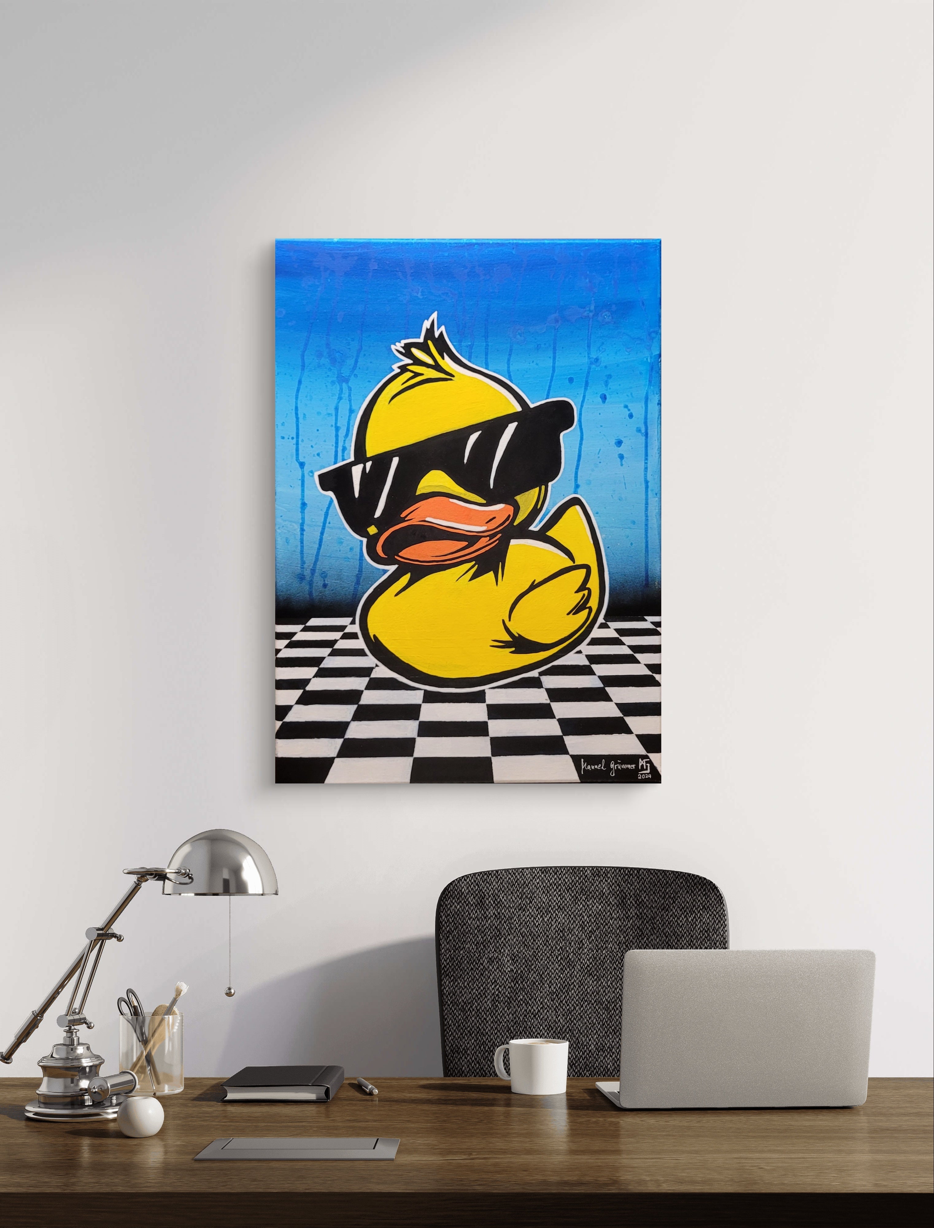 Coole Quietscheente - Popart - Gemälde (50x70cm, , ) - GruemArt