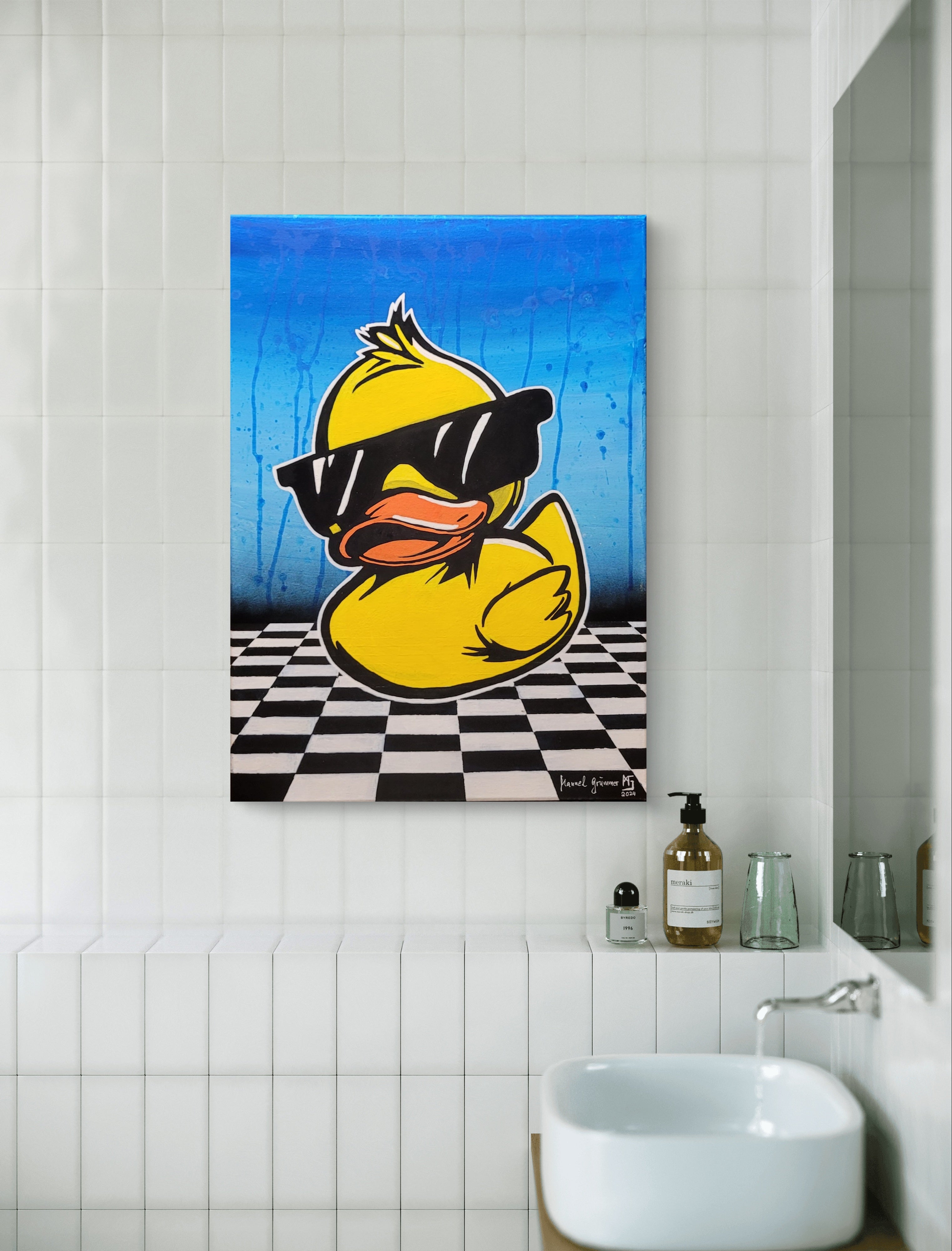 Coole Quietscheente - Popart - Gemälde (50x70cm, , ) - GruemArt