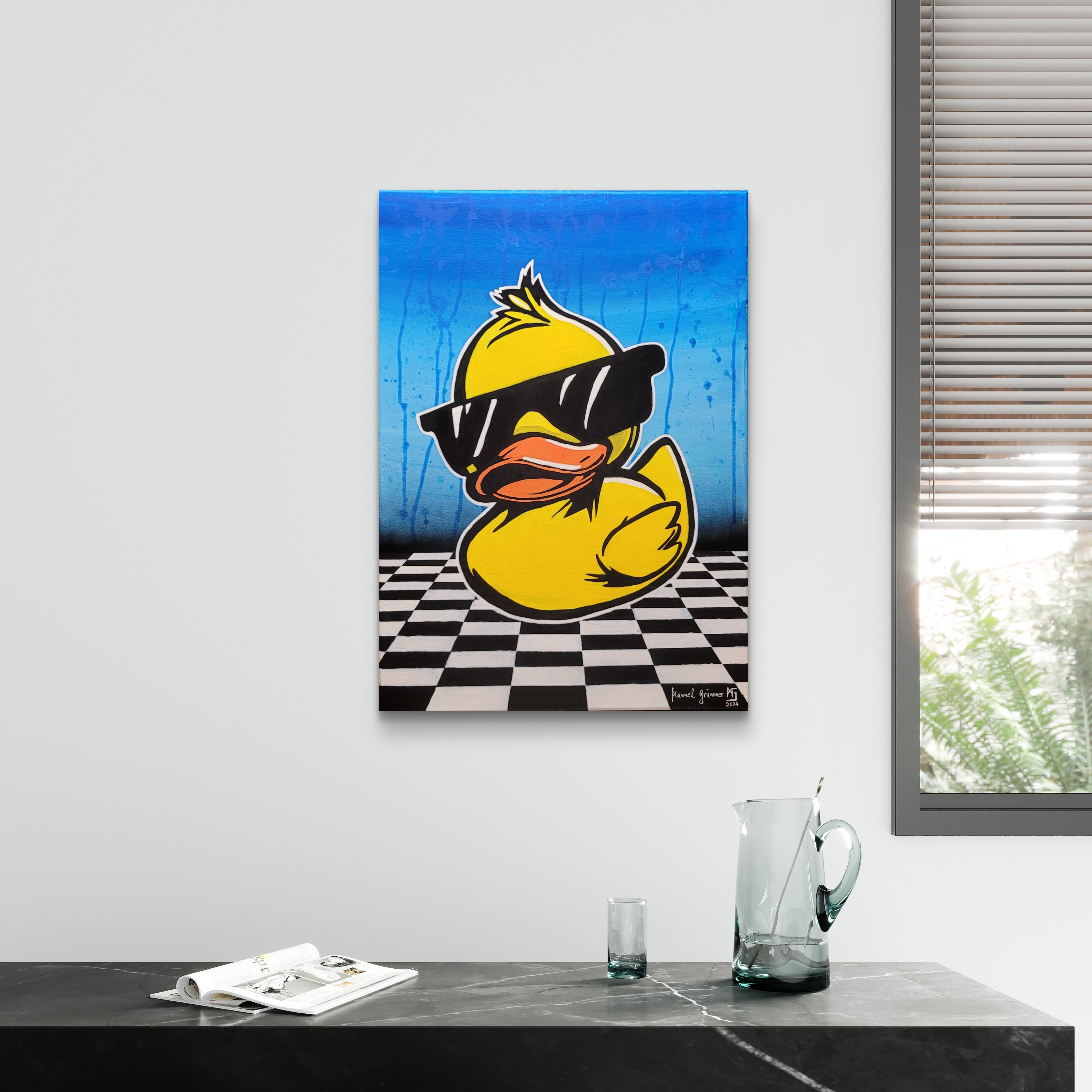 Coole Quietscheente - Popart - Gemälde (50x70cm, , ) - GruemArt