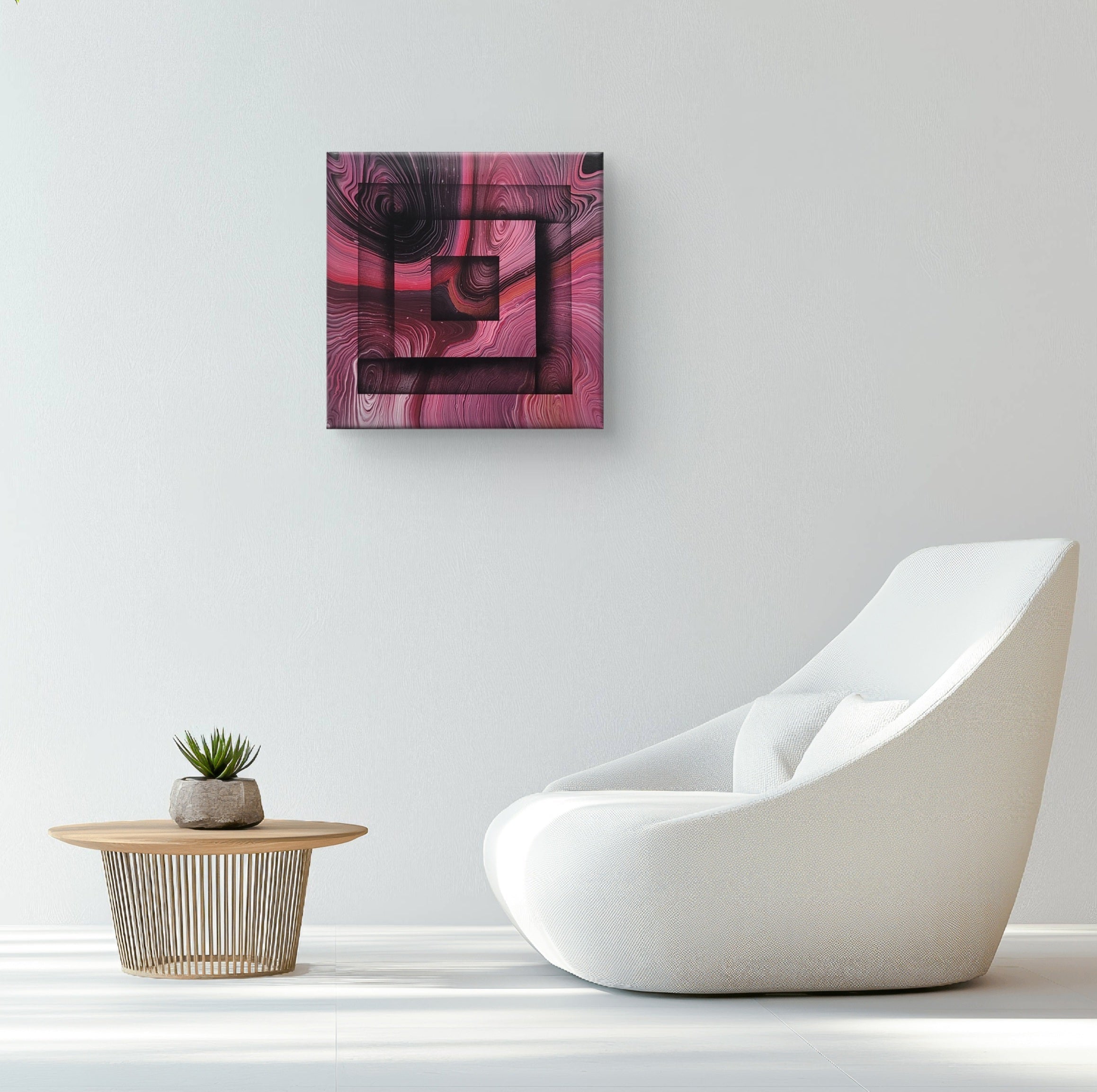 Quattro Swirley Whirley | pinkes Acrylic Pouring | handgemaltes Leinwandbild - Gemälde (40x40cm, , ) - GruemArt